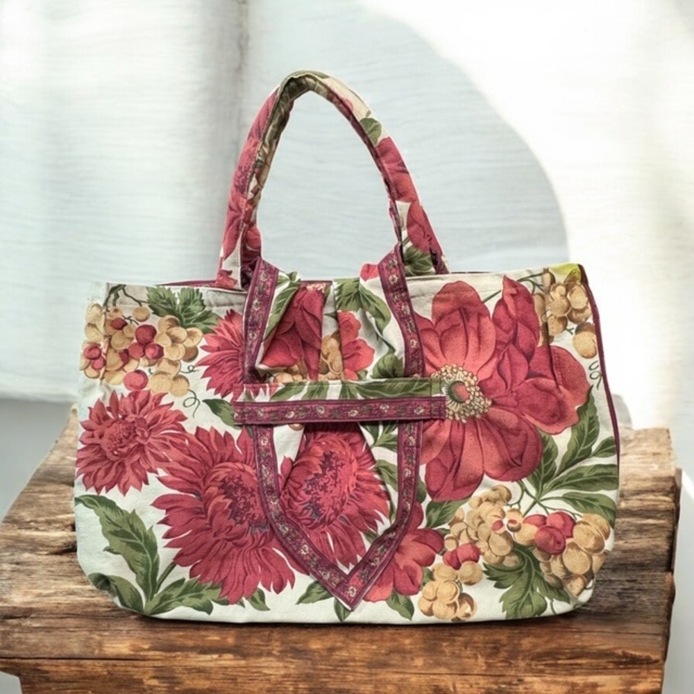 Handmade Burgundy Floral Tote